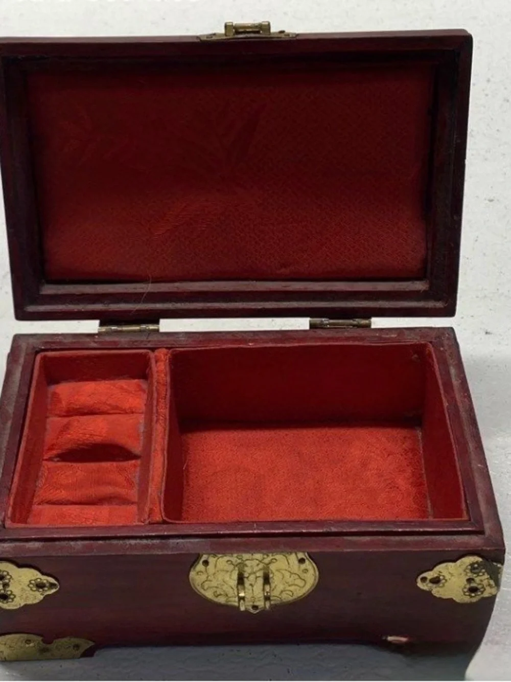 Antique-Style Red wood Jewelry Box with Brass Accents